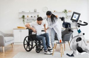 Cycle Active Passive Therapy Trainer helping man with disability