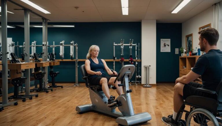 woman using advanced cycle trainer in physiotherapy clinic