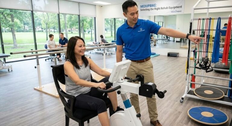 Clinic Rehab therapist with recovering patient