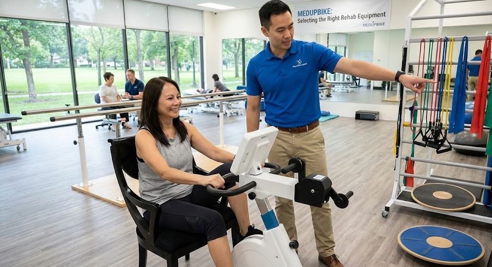 Clinic Rehab therapist with recovering patient