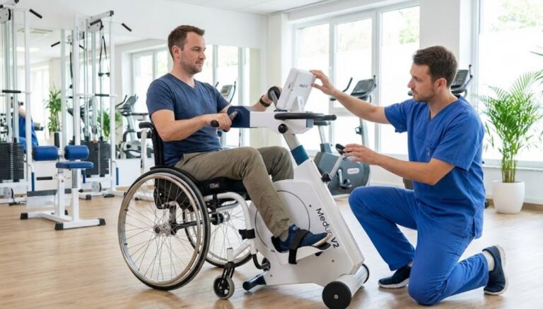 man using therapy cycle for chronic condition rehabilitation